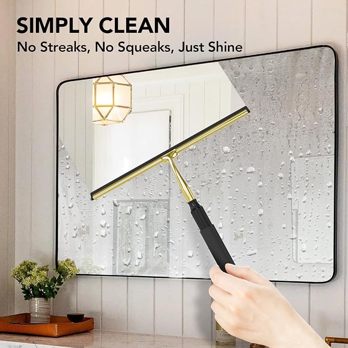 Shower Squeegee for Glass Doors with Long Handle, 15-51" Telescopic Shower Squeegee, Extendable Bathroom Squeegee for Shower Glass, Tile Walls, Mirrors & Windows, 13.7" Silicone Blade