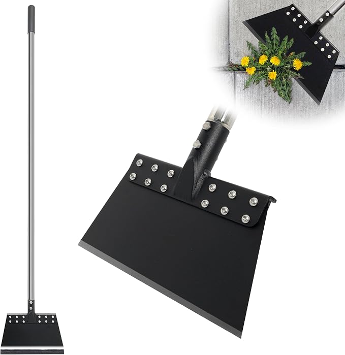 63 Inch One-Piece Handle Weed Scraper with 11in Spring Steel Blade | Garden Flat Shovel Floor Scraper Long Handle Heavy Duty Multi Weeding Shovel for Ice, Weed, Dirty, Moss, Lawn Edging