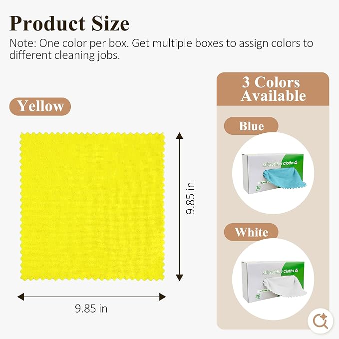 30 Pack Microfiber Cleaning Cloths, Dish Towels for Kitchen, Car, Bathroom | Cleaning Rags for Window, Household, Ultra Absorbent Cleaning Supplies, Lint Free, Streak Free, Reusable & Washable (Yellow)