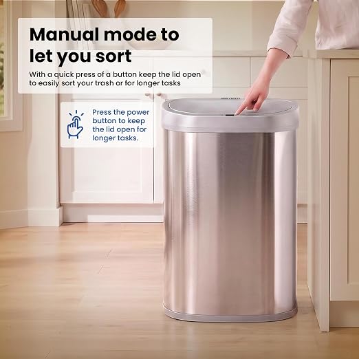 Ninestars 21 Gallons XL Automatic Touchless Kitchen Trash Can with Lid, Motion Sensor Trash Can for Large Kitchens, Office & Commercial Use 80 Liter Stainless Steel Garbage Bin (X-Large Rectangular)