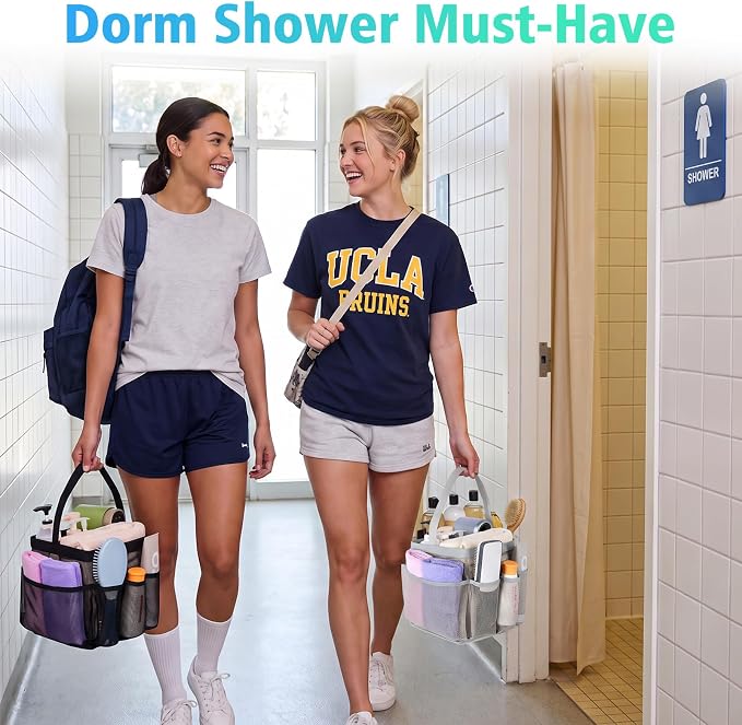 EUDELE 2 Pack Mesh Shower Caddy Portable for College Dorm Room Essentials, Shower Caddy Dorm with 9-Pocket Large Capacity,Shower Bag for Beach,Swimming,Gym All Black+All Grey