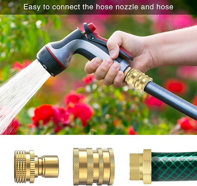 Twinkle Star Heavy Duty 3/4'' Garden Hose Quick Connect Fittings, 4 Sets | Male and Female Water Hose Quick Connect, Garden Hose Adapter, Quick Connect Hose Fittings