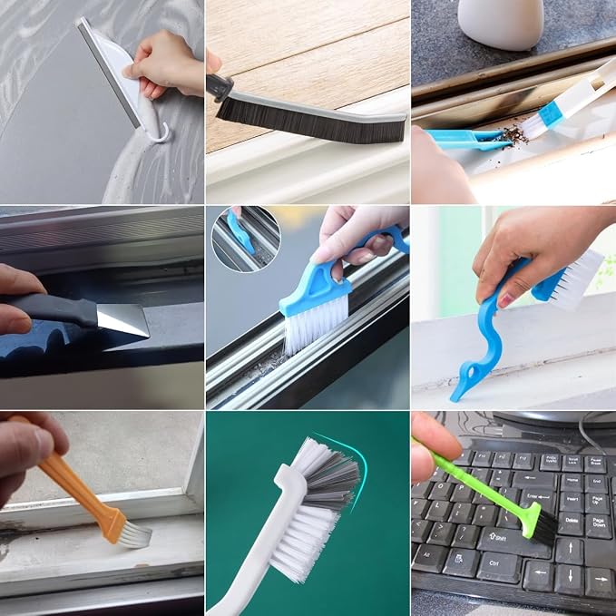 CRAFNEW Window Track Cleaner Kit, 20Pcs Small Crevice Window Cleaning Tools | Cleaning set for sliding door tracks, window sills, shower doors, bathroom mirrors and car vents, ideal for deep cleaning