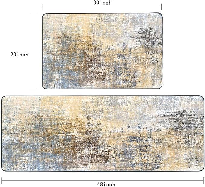TOMWISH Grey Vintage Kitchen Rug Non Slip Kitchen Mats for Floor 2Pcs | Washable Absorbent Runner Rugs for Kitchen Front of Sink Dining Room Home Office Laundry 20"X48"+20"X30"