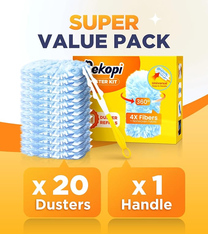 Heavy Duty Duster Refills for Swiffer Duster, 20 Count | 1 Handle, 360° Multisurface, 4X Microfibers, Unscented Disposable Dusters for Cleaning
