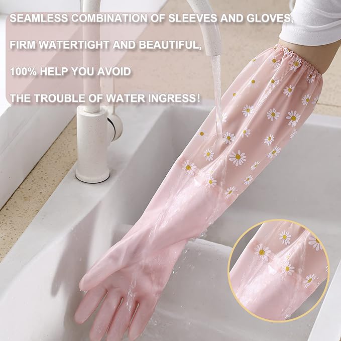 KAQ Dishwashing Cleaning Gloves 3 Pairs-Reusable Rubber Gloves Non-Slip Laundry Kitchen Gardening Household Gloves(Long Cuff)