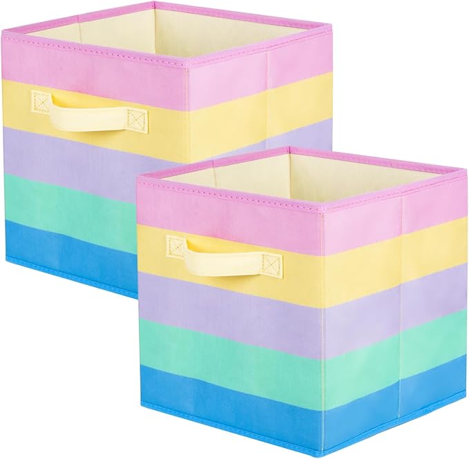 ShellKingdom Storage Bins, Foldable Fabric Storage Cubes And Cloth Storage | Storage Organizer For Closet And Toys, 10.5x10.5x11 INCH, 2 Pack (Rainbow)