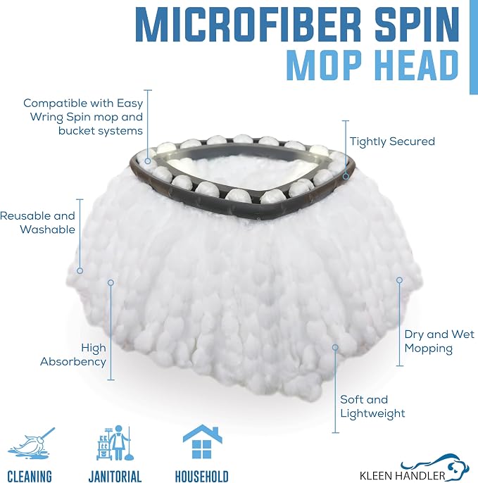 KLEEN HANDLER Microfiber Spin Mop Head Replacement, White 24 Pack | Compatible with O-Cedar EasyWring Tank 1 System, Highly Absorbent Machine Washable Mop Refill Household Cleaning Supplies