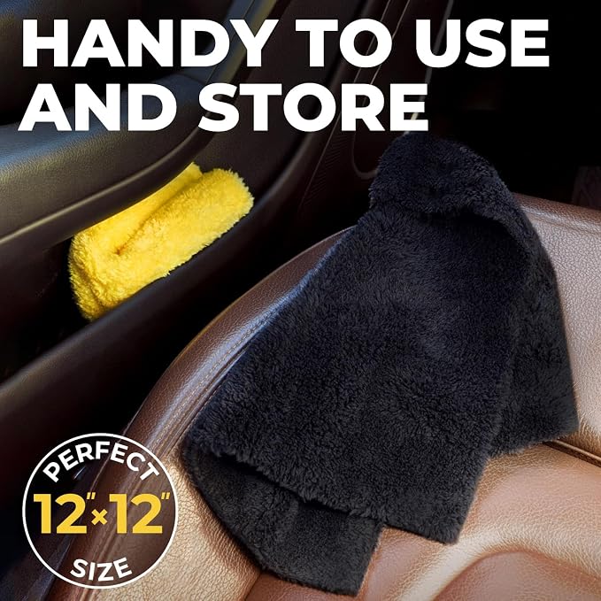 Edgeless Microfiber Car Towels – 6pk(12”x12”) – Soft & Scratch-Free Towels | 540 GSM - Great for Drying, Detailing, Polishing, Buffing - Ultra Absorbent Microfiber Cleaning Cloths for Car