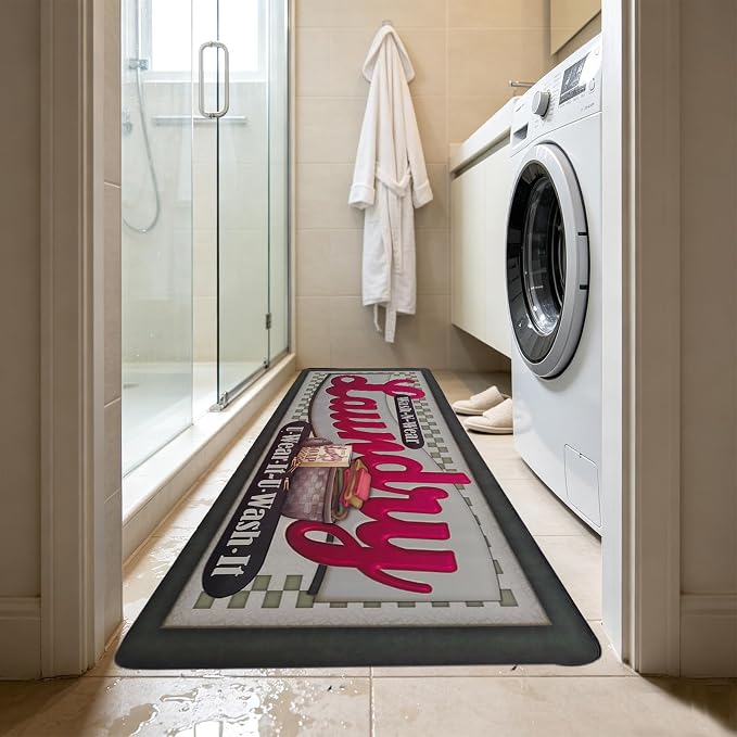 Abreeze Farmhouse Laundry Runner Rug Vintage Rug for Laundry Room Rubber Backer Mat Floor Runner Carpet Kitchen Mats 20''x48'',Red Letter