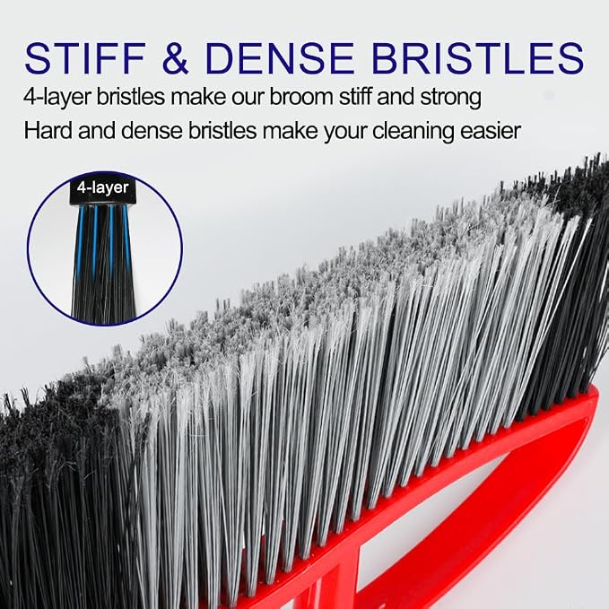 15.7" Heavy Duty Outdoor Broom, Adjustable Handle for Patio Garage | Stiff Bristles For Heavy Debris, Wide Sweeping Broom Head, Adjustable 38-53.5" Handle.
