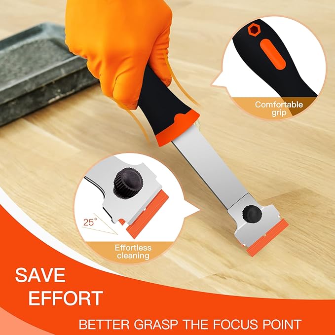 Razor Blade Scraper, Long Handled Scraper Tool with 10 Extra Replacement Blades, Razor Scraper Remover for Cleaning Sticker, Paint, Caulk from Window, Car, Glass, Windshield, Stove