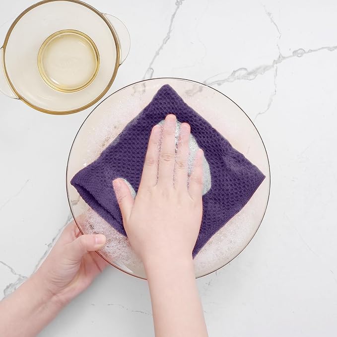 Homaxy 100% Cotton Waffle Weave Kitchen Dish Cloths 6-Pack, Eggplant | 12 x 12 Inches, Ultra Soft Absorbent Dish Towels, Quick Drying Dish Rags with Hanging Loop