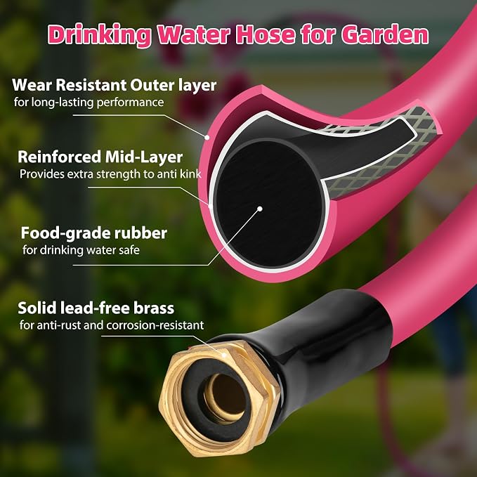 WELLUCK Short Garden Hose 3ft Heavy Duty Durable Anti Kink Flexible 5/8 in Water Leader Hose for Drinking Water Safe BPA Free, All-weather Lightweight Water Hose for Garden RV Camper Marine