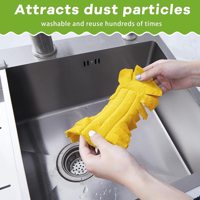 Zubebe 12 Pcs Reusable Duster Refills Fleece,Yellow | Soft Polyester Fiber Flat Duster Refill Multi Surface Washable Cleaning Pad Tools for Home, Blinds, Car, Pet, Furniture, Fans