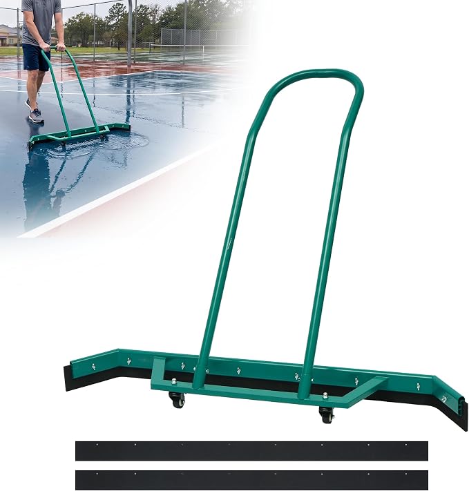 AIWFL 4.3FT Aluminium Alloy Sport Tennis Court Squeegee with Wheels | Tennis Court Rain Shuttle with Additional 2 EVA Foam Blade,Professional Squeegees Floor Water Remover Squeegee Broom,Green