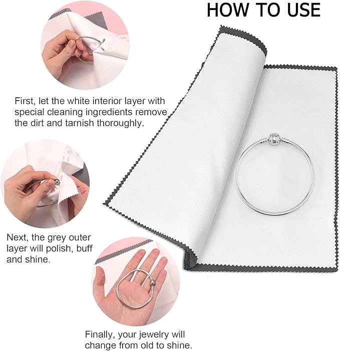 SEVENWELL Silver Polishing Cloth, 4PCS Jewelry Cleaning Cloths | Dual-Layer Cleaning, 7.9" × 7.9", Reusable, Helps Remove Tarnish, Restores Shine, For Silver, Gold & Platinum