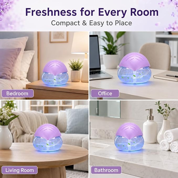 Air freshener (Purple) - for Home, Bedroom and Office - Essential Oil Aroma Diffuser with LED Coloured Night Light with Soothing Water Flow Sound - Water Filtered air Purifier for Pets and Smokers.