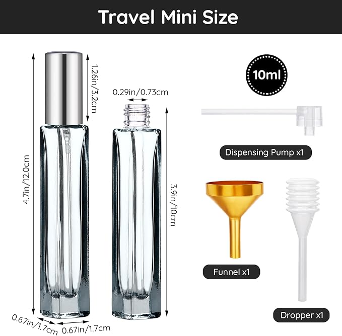 Segbeauty Glass Perfume Bottle Set, 5 Pack of 10ML Portable Perfume Travel Refillable, Empty Atomizer Sprayer for Perfume Cologne Dispenser, Travel Sample Bottles Perfume Making Kit with Refill Tool
