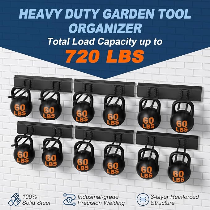 Housolution Garage Wall Organizer 96 Inch - 20Pack Carries 720 lbs | Garage Tool Storage System, 6 Rails with 12 Adjustable Metal Hooks, Garden Yard Shed Rack for Rake Broom Mop Snowboard