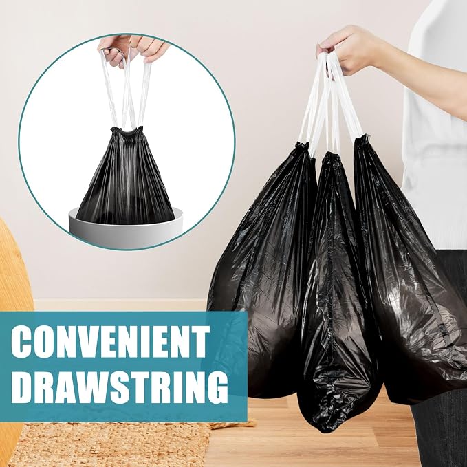 Small Trash Bags, 100 Count 4 Gallon Drawstring, Black | Tear-Free, Unscented, Small Garbage Bags, For Bathroom Kitchen Office Bedroom