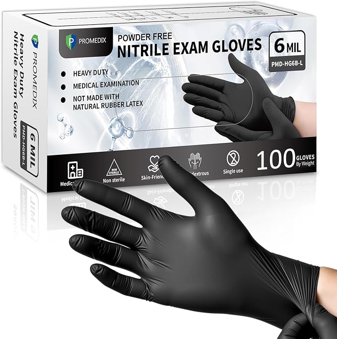 Black Disposable Nitrile Gloves, 6Mil 100 Pcs Food Safe Cooking Gloves Latex Free Rubber Gloves for Cleaning Exam