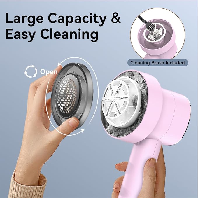 Rechargeable Fabric Shaver, 6-Leaf Blades, LED Display, 3 Speeds | Portable Lint Remover Easy to Remove Pilling, Fuzz & Lint Balls from Clothes, Sweater, Couch, Blanket, Furniture, Coat, Pink