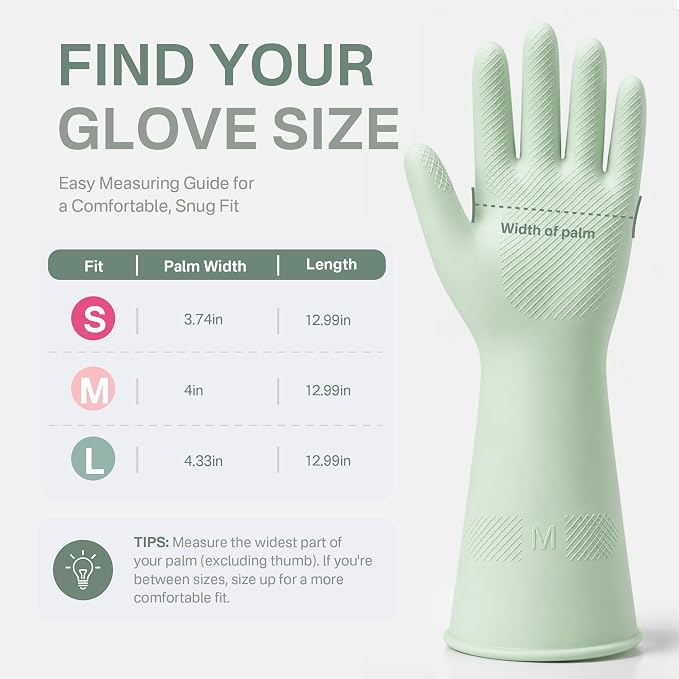 Cleaning Rubber Gloves, Waterproof Non-Slip Long Cuff Dishwashing Household Kitchen Gloves
