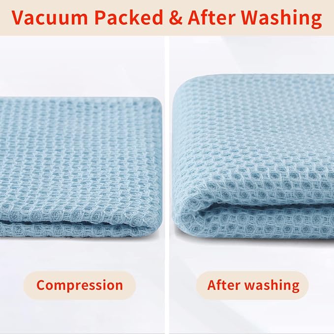 Homaxy 100% Cotton Waffle Weave Kitchen Dish Towels 4-Pack, Sky Blue | 13 x 28 Inches, Ultra Soft Absorbent Dish Towels, Quick Drying Cleaning Towels