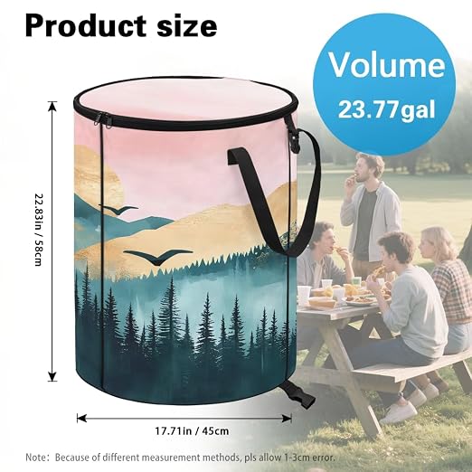 Landscape Camping Trash Can Collapsible 20 Gallon Waterproof Outdoor Garbage Can Storage with Lid Lightweight Trash Bags for RV's, Picnic, Recycling, Yard Waste