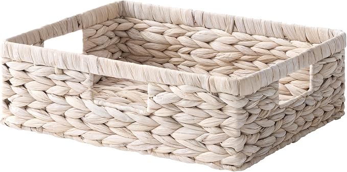 StorageWorks Large Wicker Storage Baskets for Shelves, White Baskets,1-Pack | Water Hyacinth Wicker Baskets for Storage, Pantry Organizers and Storage,Decorative Baskets, Pantry Baskets,15¼" x 11¾" x 4¾"
