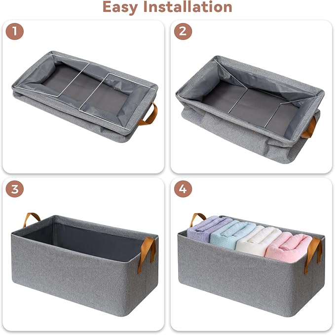 SNWDN 6 Pack Closet Cloth Storage Bins with Handles（Grey 16.5''L x 11.8''W x 9.8''H）