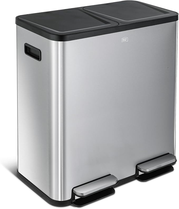 Home Zone Living 21 Gallon Large Kitchen Trash Can with Dual Compartments