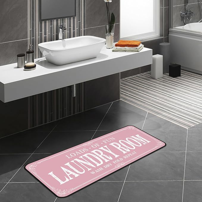 ROMAMIGO Laundry Room Rug Runner Non Slip Laundry Mats Mudroom Runner Farmhouse Kitchen Floor Mat Bathroom Laundry Room Decor Accessories(Pink, 20 X 47 inch)
