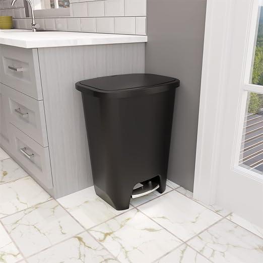 Glad Premium Trash Can with Clorox Odor Protection, 20 Gallon, Black | Plastic Kitchen Waste Bin | Hands Free with Stainless Steel Foot Pedal and Garbage Bag Rings