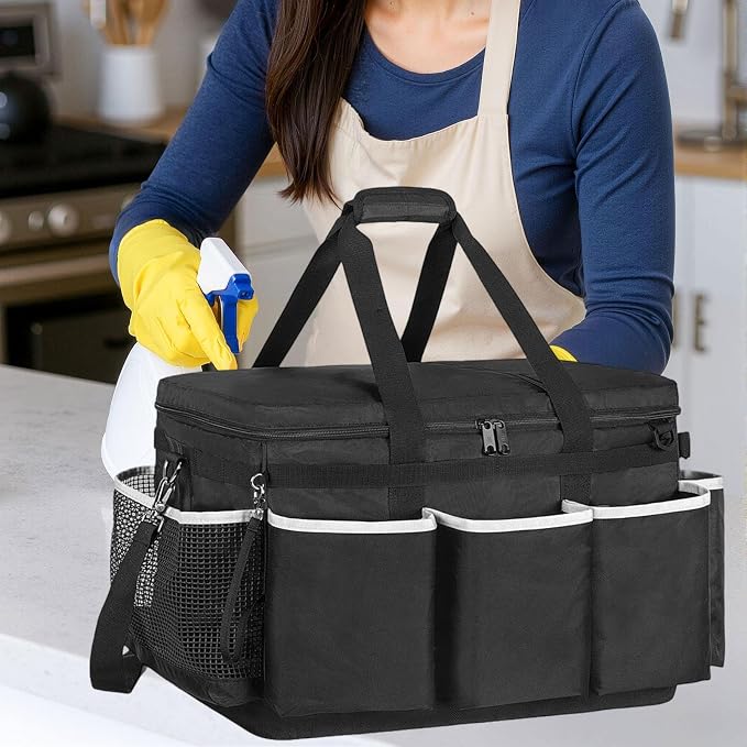 Cleaning Supplies Organizer Portable Cleaner Tools Tote Bag with Shoulder Strap, Large Capacity Tool Bag for Housekeeping, 19.02x12.52x12.52 inch