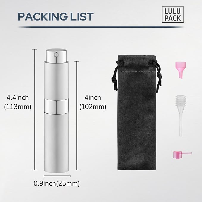 Lulupack Travel Perfume Bottle Refillable - Cologne Spray Atomizer Mini - Small Travel Size Empty Sprayer for Refill Sample Container - Portable Fragrance Decant Dispenser Women Men 10ml 1PCS Sliver