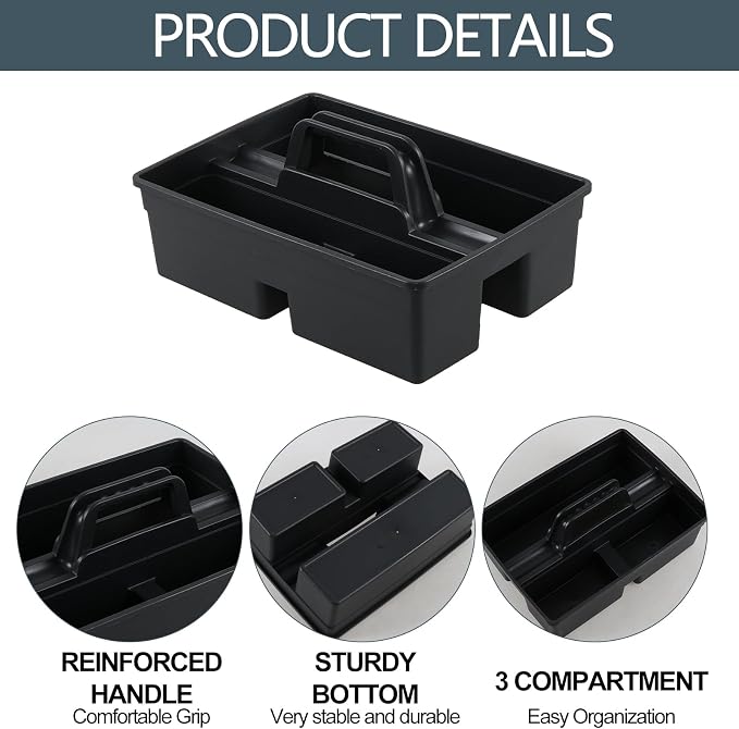 6-Pack 3 Compartment Plastic Cleaning Supplies Caddy with Handle | Cleaning Tool Organizer Storage Tote