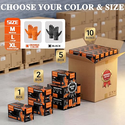 10 Mil Heavy Duty Mechanic Nitrile Gloves, Medium Black 200 Count | Diamond Grip,Latex Free,Chemical Resistant Disposable Thick Rubber Gloves for Auto Repair, Industrial, Food, Work ,BBQ,Men
