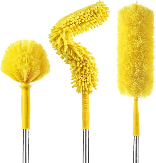 17FT Extendable Duster, 2-9 ft Extension Pole for High Ceilings | Sturdy Stainless Steel Pole , Replaceable Cobweb and Microfiber Heads Cleans Ceiling Fans, Corners and Hard-to-Reach Areas