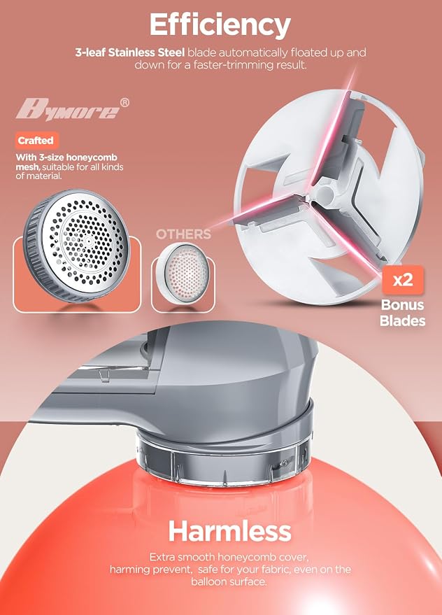 Bymore Fabric Shaver, Lint Shaver, Sweater Shaver for Clothes, Gray | Compact one-button design refreshes clothes quickly and fits easily in a bag for home, office or travel