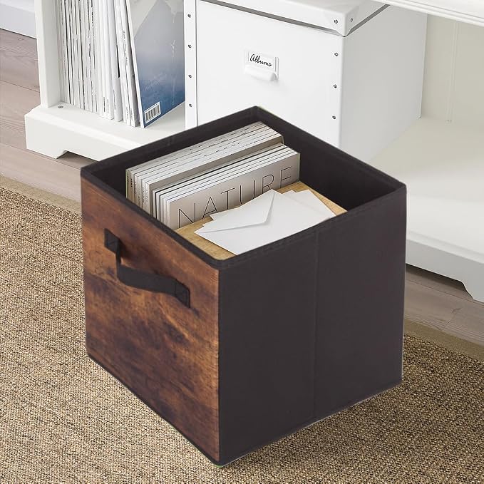 ShellKingdom Storage Bins, Foldable Fabric Storage Cubes And Cloth Storage | Storage Organizer For Closet And Toys, 10.5x10.5x11 INCH, 6 Pack (Retro Wood Pattern)