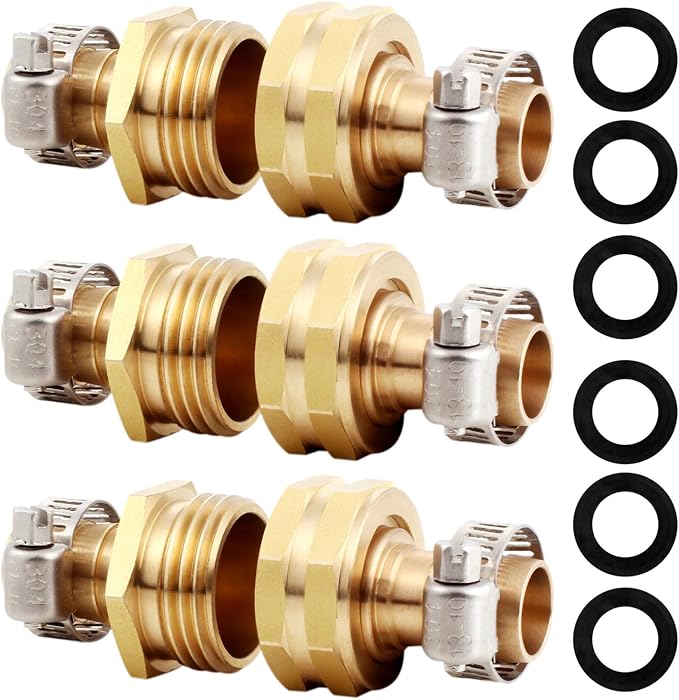 Solid Brass Garden Hose Repair Connector with Clamps Hose End Repair Kit,Fit for 3/4"Garden Hose Fitting,Male and Female Hose Fittings(3/4"-3 Set)
