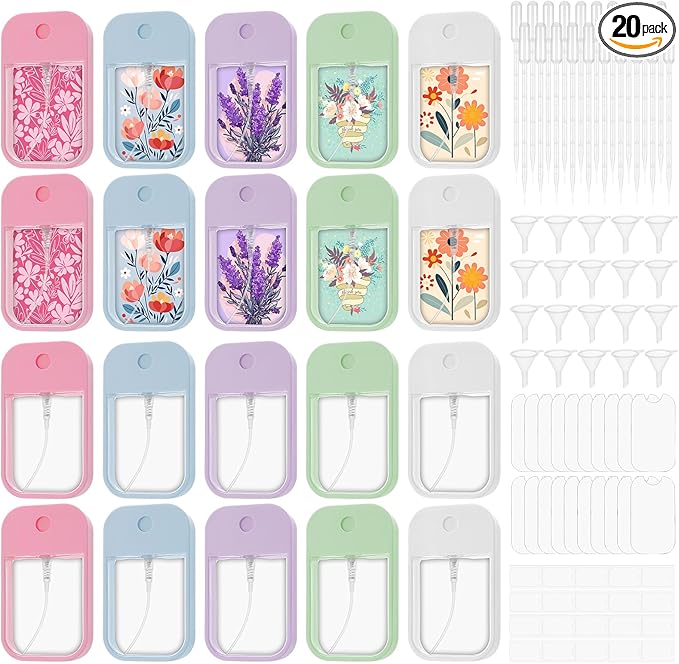 20 Pack Sublimation Blanks Card Perfume Spray Bottle, 45 ml | Mini Portable Sprayer Bottle with Funnel, Perfume Dispenser, Double-Sided Sublimation Aluminum Sheets, Travel Accessory