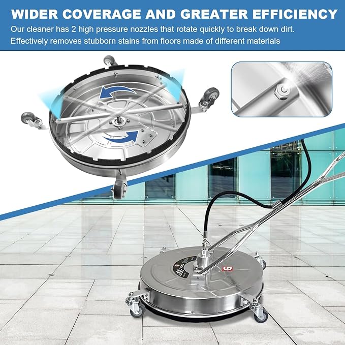 30-Inch Stainless Steel Pressure Washer Surface Cleaner, Heavy Duty 4-Wheel Driveway & Concrete Cleaner Attachment, Commercial-Grade 5200 PSI for Patios, Sidewalks, Decks