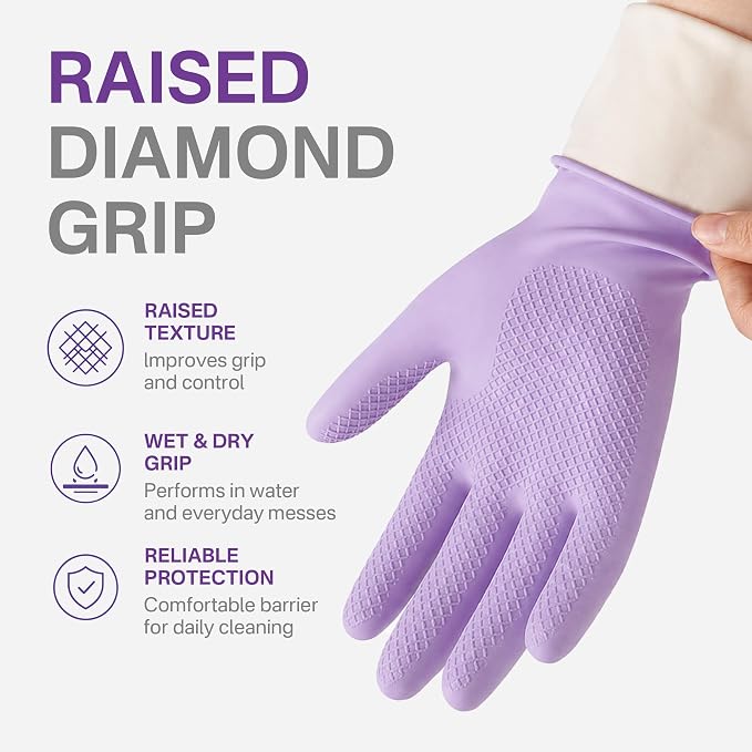 Cleaning Rubber Gloves, Waterproof Non-Slip Long Cuff Dishwashing Household Kitchen Gloves