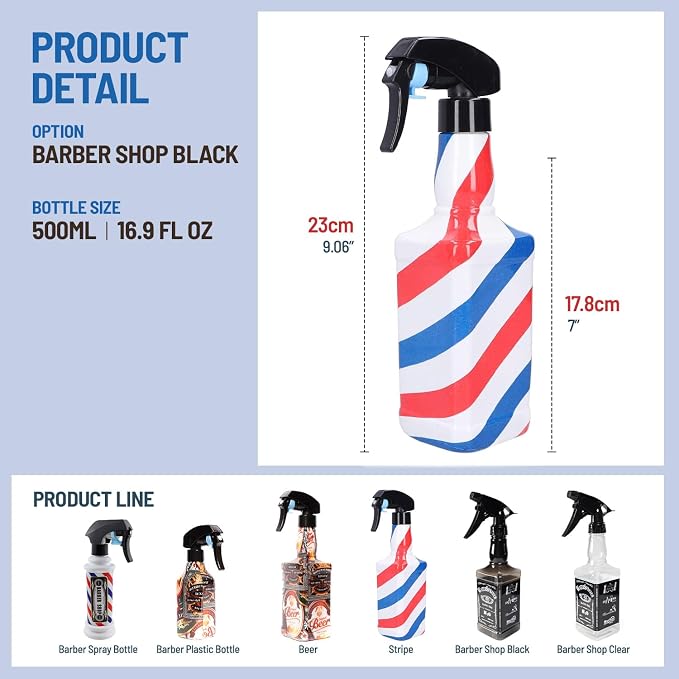 STUDIO LIMITED Barber Spray Bottle Barber Stylist Fine Mist Sprayer Refillable Hair Spray Bottles Mist (Stripe 500ml/16.9oz)