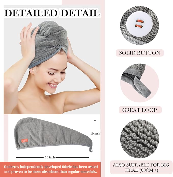 Microfiber Hair Towel Hair Wrap: 2 Pcs 10X26 Hair Dryer Women (Beige) | Absorbent Turban Twist Drying Shower Cap Curly Hairs Products for Hair's Care Accessories