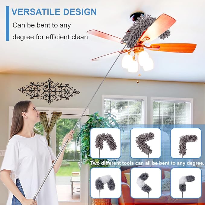 Microfiber Duster Kit for High Ceiling (6pcs), Extendable Dusters for Cleaning with 100" Extension Pole, Long Feather Duster for Fan/Car, House Cleaning Tool Kit by OOSOFITT