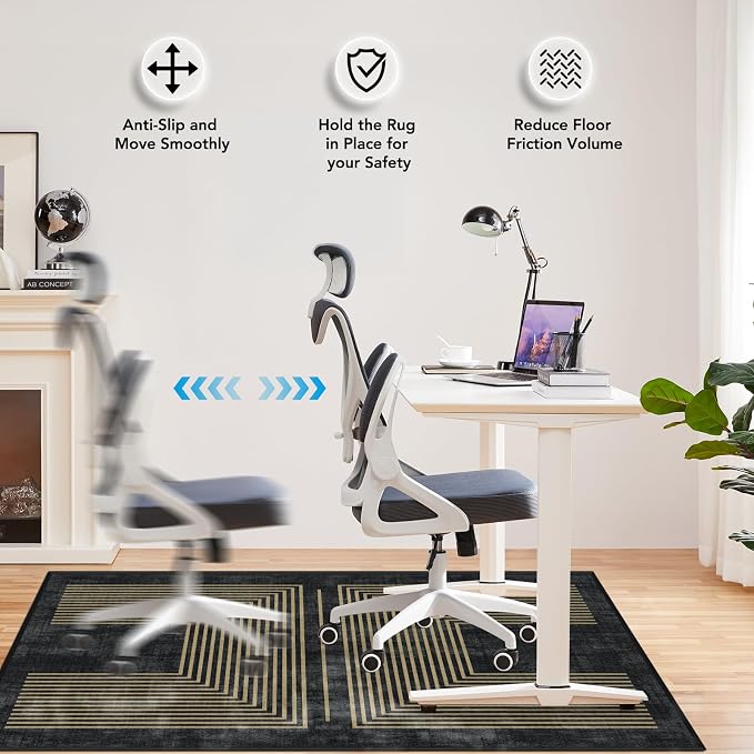 Office Chair Mat for Hardwood Floor&Tile Floor,48" X 60"-Geo Black | Heavy Duty Desk Chair Mat for Hard Floors,Under Desk Rug for Rolling Computer Chair,Anti Slip,Low Pile Carpet Floor